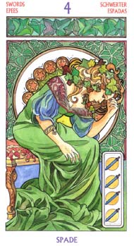 Four of Swords in the deck Tarot Art Nouveau by Antonella Castelli 