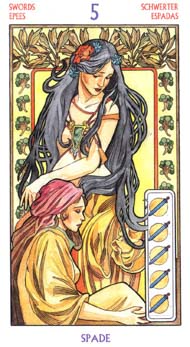 Five of Swords in the deck Tarot Art Nouveau by Antonella Castelli 