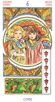 Six of Cups in the deck Tarot Art Nouveau by Antonella Castelli 