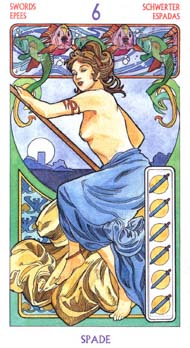 Six of Swords in the deck Tarot Art Nouveau by Antonella Castelli 