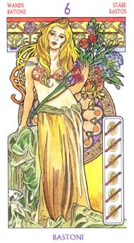 Six of Wands in the deck Tarot Art Nouveau by Antonella Castelli 