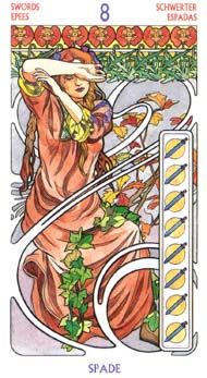 Eight of Swords in the deck Tarot Art Nouveau by Antonella Castelli 