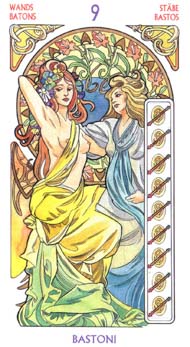 Nine of Wands in the deck Tarot Art Nouveau by Antonella Castelli 