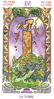 The Tower in the deck Tarot Art Nouveau by Antonella Castelli 