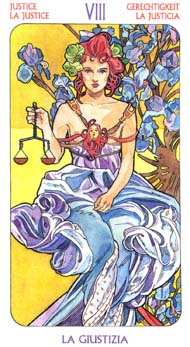 Justice  in the deck Tarot Art Nouveau by Antonella Castelli 