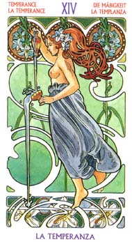 Temperance in the deck Tarot Art Nouveau by Antonella Castelli 