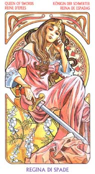 Queen of Swords in the deck Tarot Art Nouveau by Antonella Castelli 