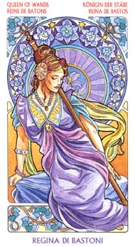 Queen of Wands in the deck Tarot Art Nouveau by Antonella Castelli 