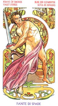 Page of Swords in the deck Tarot Art Nouveau by Antonella Castelli 