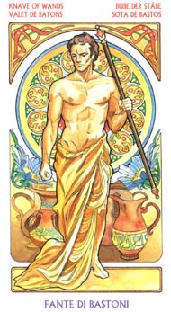 Page of Wands in the deck Tarot Art Nouveau by Antonella Castelli 