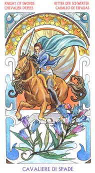 Knight of Swords in the deck Tarot Art Nouveau by Antonella Castelli 