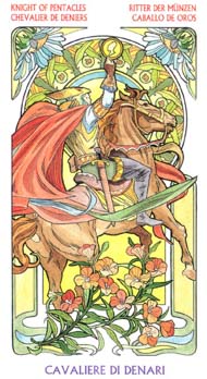 Knight of Pentacles in the deck Tarot Art Nouveau by Antonella Castelli 