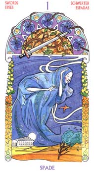 Ace of Swords in the deck Tarot Art Nouveau by Antonella Castelli 