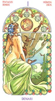 Ace of Pentacles in the deck Tarot Art Nouveau by Antonella Castelli 