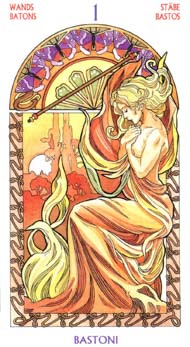 Ace of Wands in the deck Tarot Art Nouveau by Antonella Castelli 