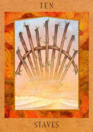 Ten of Wands in the deck Goddess Tarot