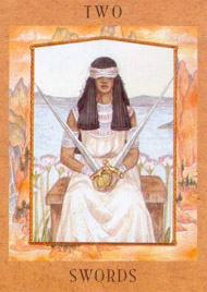 Two of Swords in the deck Goddess Tarot