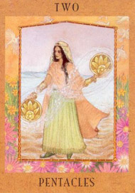 Two of Pentacles in the deck Goddess Tarot