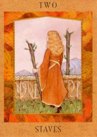 Two of Wands in the deck Goddess Tarot