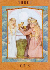 Three of Cups in the deck Goddess Tarot