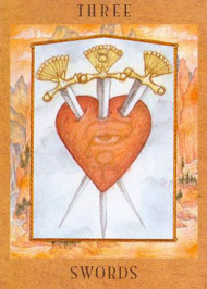 Three of Swords in the deck Goddess Tarot