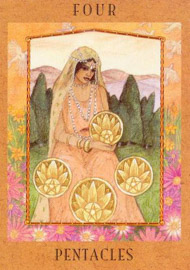 Four of Pentacles in the deck Goddess Tarot