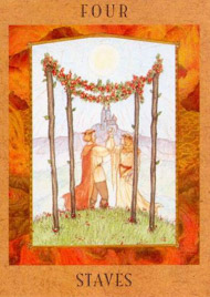 Four of Wands in the deck Goddess Tarot