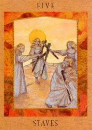 Five of Wands in the deck Goddess Tarot