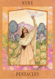 Nine of Pentacles in the deck Goddess Tarot