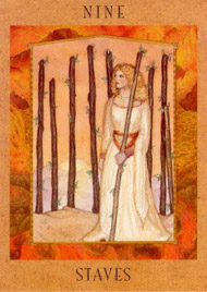 Nine of Wands in the deck Goddess Tarot