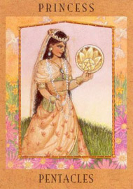 Page of Pentacles in the deck Goddess Tarot