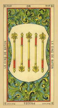 Five of Wands in the deck The Book of Thoth