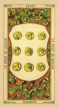 Nine of Pentacles in the deck The Book of Thoth