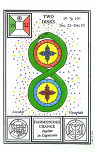 Two of Pentacles in the deck Tarot of Ceremonial Magick