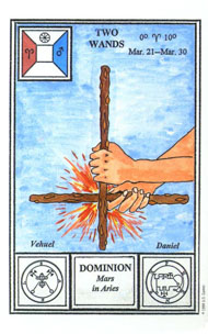 Two of Wands in the deck Tarot of Ceremonial Magick