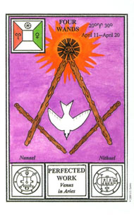 Four of Wands in the deck Tarot of Ceremonial Magick