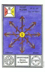 Eight of Wands in the deck Tarot of Ceremonial Magick