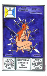 Nine of Swords in the deck Tarot of Ceremonial Magick