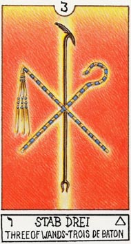 Three of Wands in the deck Eclectic Tarot