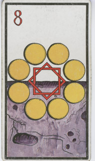 Eight of Pentacles in the deck Esoteric Tarot