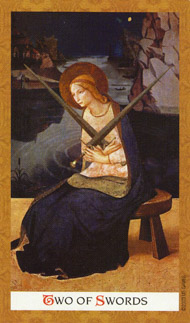 Two of Swords in the deck Golden Tarot