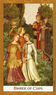 Three of Cups in the deck Golden Tarot