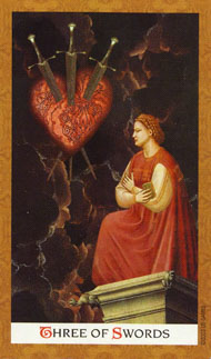 Three of Swords in the deck Golden Tarot