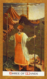 Three of Wands in the deck Golden Tarot