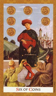 Six of Pentacles in the deck Golden Tarot