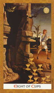 Eight of Cups in the deck Golden Tarot