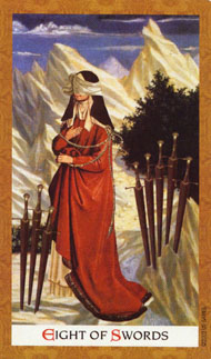 Eight of Swords in the deck Golden Tarot