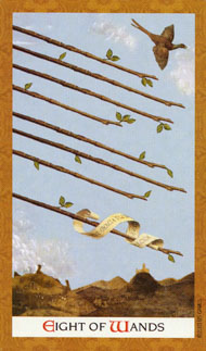 Eight of Wands in the deck Golden Tarot