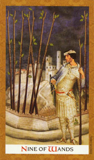 Nine of Wands in the deck Golden Tarot