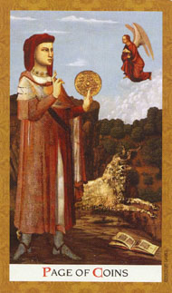 Page of Pentacles in the deck Golden Tarot